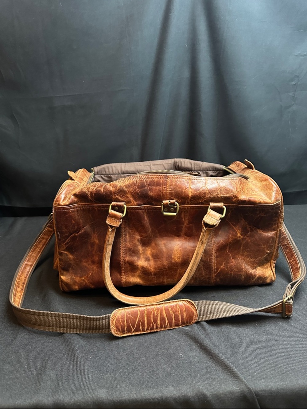 Classic Brown Leather Weekender Duffel Bag - Men - Picture 3 of 12